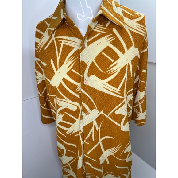 Creme De Silk Other - Creme De Silk Shirt Men's Medium M Abstract Textured Silk Blend Short Sleeve